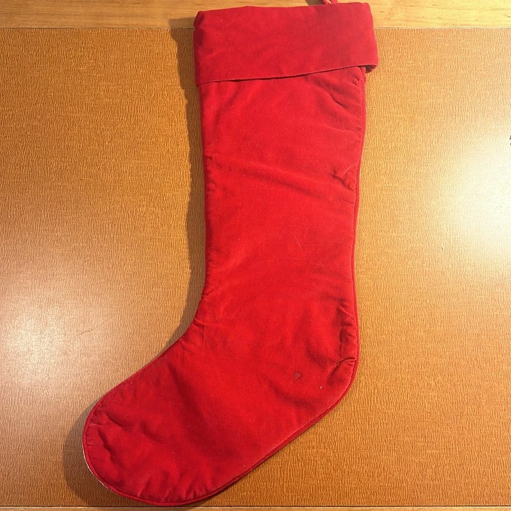 Santa Wool Embroidered Stocking with Red‎ Velvety Fabric